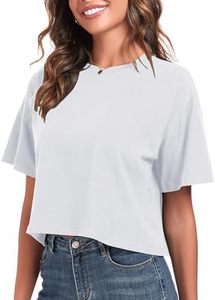Camiseta Corta Blanca de Cuello Redondo para Mujer, Ajuste Holgado, Color Sólido, Informal, Tejido de Punto Jersey, Transpirable, para Primavera/Verano - Product Image 2