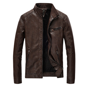 Chaqueta de Moto de Cuero PU para Hombre, Corte Ajustado, Cuello Alto, Cierre de Cremallera, Color Negro Sólido, Ropa de Motocicleta para Otoño, Manga Regular - Product Image 5