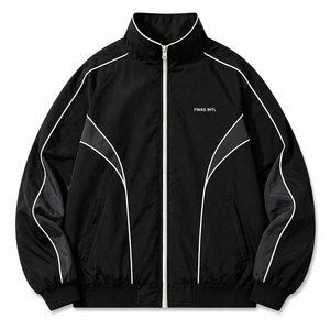 แจ็คเก็ตบอมเบอร์ผู้ชายแบบมีแถบตัดสี น้ำหนักเบา ซิปหน้า สไตล์สตรีทแวร์ เสื้อคลุมกันหนาว รับผลิตตามแบบ (OEM) ขายส่ง B2B แจ็คเก็ตผู้ชาย - Product Image 2