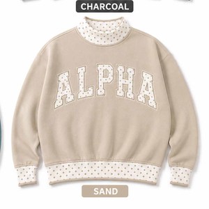 Alpha Charcoal Wholesale <b>Mock</b> <b>Neck</b> Crew <b>Neck</b> Cotton Fleece Sweatshirt Women Men Ladies Unisex Gingham Patch Polka Dot Greek Sor - Product Image 5