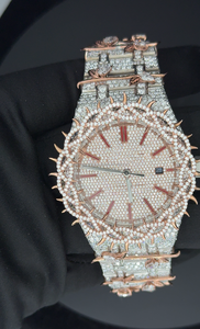 Montre de luxe en acier inoxydable bicolore rose antique avec diamants Moissanite - Cadran à pierres étincelantes pour mariage, modèle Thorn - Vente chaude - Product Image 5