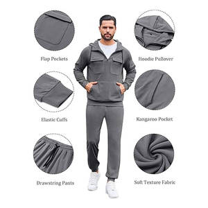Conjunto Deportivo de 2 Piezas para Hombre, Sudadera con Capucha y Cierre de 1/4, Manga Larga, Estilo Casual con Bolsillo Tipo Canguro, Cómodo - Product Image 4