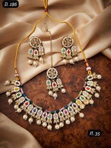 Premium <b>Silver</b> Tone Pearl Drop Bridal <b>Choker</b> Necklace Set with Earrings and Maang Tikka Elegant Wedding Party Jewelry Set - Product Image 3