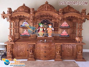 Ashta Lakshmi Design Wooden <b>Mandir</b> for Home Handmade Saraswati Wooden <b>Mandir</b> for Pooja Room Brown Polished Sagwan Wood <b>Mandir</b> - Product Image 3