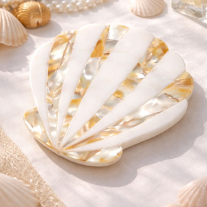 Plateau en nacre fait main, design moderne en marbre blanc, plat à bijoux décoratif pour Ramadan et mariage, organisateur de luxe pour la décoration intérieure - Product Image 1