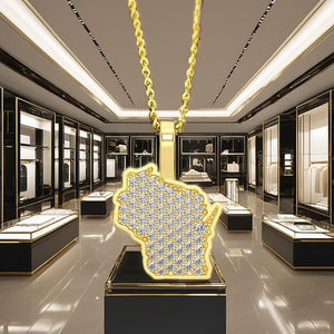 Customized 14K Solid Gold Hip Hop Necklace Iced south Wisconsin State Country <b>Map</b> Flashy Natural Diamond Fine Pendants & Charms - Product Image 5