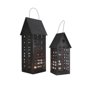 Wholesale Modern Matte Black Metal House Lantern <b>Decorative</b> Iron Tea Light Candle Holders For Indoor Outdoor Home Decor - Product Image 5