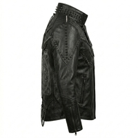 Veste en cuir noir à chaînes cloutées style gothique punk pour homme, avec motif vitrail cathédrale, vente en gros d'usine, service OEM ODM personnalisé