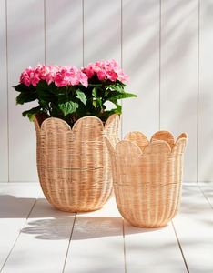 Natural Rattan Scallop Storage <b>Basket</b> Bowl Tulip Shape <b>Plant</b> Pot Eco-Friendly Home Decoration - Product Image 2