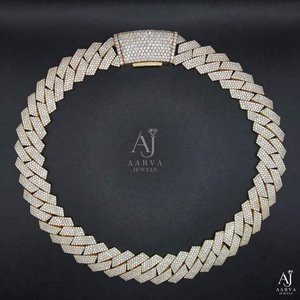 AARVA JEWELS 925 Silver Rhodium Plated Moissanite Hiphop <b>Statement</b> <b>Necklace</b> Brilliant Cut Channel Setting Geometric Link Chain - Product Image 1
