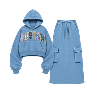 <b>Retro</b> Custom Tackle Twill Hoodies & Cargo Skirts Wholesale Two Piece Women's Heavyweight Cotton Fleece OEM ODM <b>Tracksuit</b> Factory - Product Image 2