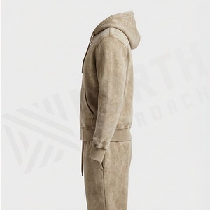 Ensembles de survêtements décontractés délavés à l'acide, zippés, effet soleil, en coton, pour hommes, avec sweats à capuche et pantalons de jogging, style athlétique streetwear - Product Image 3
