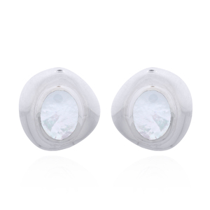 Radiant Irregular MOP Triangle Sterling <b>Silver</b> <b>Studs</b> Fine Jewelry - Product Image 1