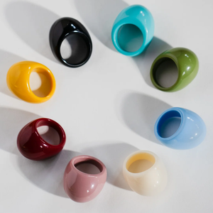 FAIZA CRAFT Bague large en résine, ronde, polie, multicolore, unisexe, thème ange, bijoux fantaisie - Product Image 2