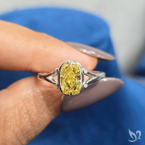 Fancy Intense Yellow Elongated <b>Cushion</b> Cur Lab Diamond IGI Certified <b>Ring</b> 1.53 Ct Bezel Engagement <b>Ring</b> in 10K Gold - Product Image 6