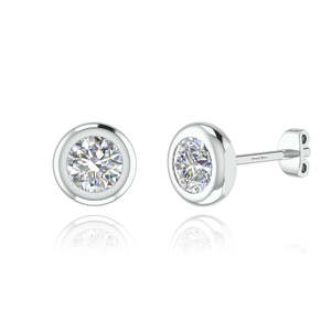 Pendientes de Oro de 14K con Baño de Rodio, Diamantes Creados en Laboratorio de Corte Brillante Color D, Engaste de Bisel EF, 3 Gramos, Ideales para Bodas, Fiestas y Regalos - Product Image 1