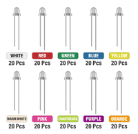 Lot de 100 à 200 diodes électroluminescentes transparentes de 3 mm - Blanc, Rouge, Orange, Jaune, Vert, Bleu, Violet, Rose, en 10 couleurs