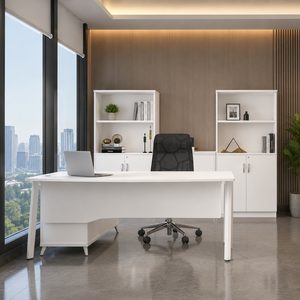 Modern Durable Executive <b>Desk</b> White Melamine Office Furniture with Storage <b>Cabinet</b> for Home Office and Commercial Use - Product Image 1