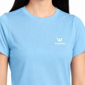 T-shirt pour femme de haute qualité, bleu clair, coupe ajustée, col rond, manches courtes, 100% coton, couleur unie, tissu jersey respirant - Product Image 5