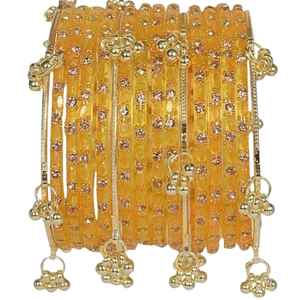 High Quality Golden Yellow Glass <b>Bangle</b> <b>Set</b> Emerald Cut Pearl Cluster Design <b>Gold</b> Plated Traditional Wedding Jewelry Wholesale - Product Image 3