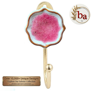 Gancho de Pared Multifuncional de Cerámica con Acabado Rosa Craquelado, Hecho a Mano, Ecológico e Impermeable, con Base de Metal Dorado Antiguo (Estilo Vintage) - Product Image 2