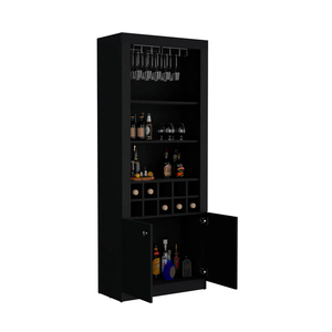 Mueble Bar Alto con Soporte para Copas, Cuatro Estantes de Almacenamiento, Diez Compartimentos para Botellas de Vino, Almacenamiento Multiusos Moderno - Product Image 5