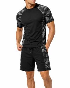 Ensemble short et rashguard à manches longues pour homme, camouflage noir, en spandex, écologique, séchage rapide, anti-UV, respirant, vêtements de sport pour les activités sportives - Product Image 1