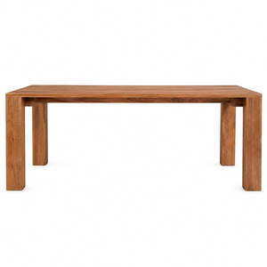 Table à manger rectangulaire en teck massif, design scandinave moderne, coins encastrés, résistante à l'eau, écologique, pour villa - Product Image 1