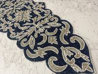 Chemin de table et sets de table floraux de luxe faits main, brodés de perles, écologiques, en lin personnalisé pour la maison, les mariages, les hôtels et les banquets
