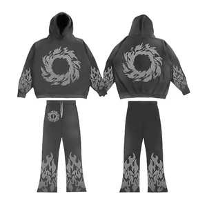 Novedades: Conjunto de dos piezas para mujer, pantalones acampanados apilados y sudadera de felpa gruesa de rizo francés, chándal a juego para mujer - Product Image 6