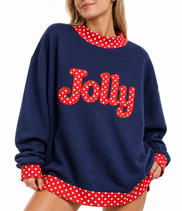 Custom Oversized Mock Neck Sweatshirt Women Gingham <b>Patchwork</b> Letter Applique Jolly Embroidery Winter Pullover Casual Fleece <b>Top</b> - Product Image 4
