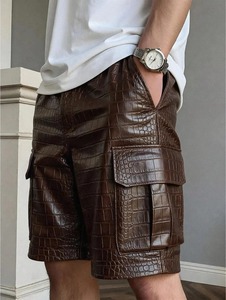 Pantalones Cortos de Cuero de Alta Calidad para Hombre, Logotipo Personalizado OEM ODM, Pantalones Cortos de Cuero Premium con Bolsillos Laterales, Pantalones Cortos de Secado Rápido Casuales - Product Image 3