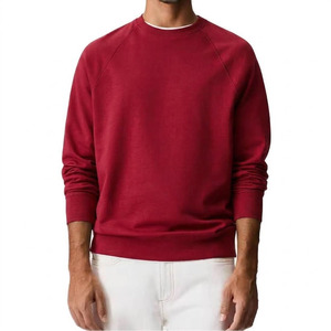 Sweat-shirt rouge uni de haute qualité pour homme, col rond, logo personnalisé, coupe ample, 100% coton, molleton terry. - Product Image 1