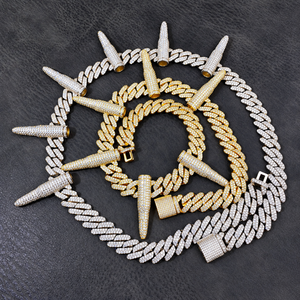 Mens Moissanite 925 <b>Silver</b> Cuban Link Chain Necklace Iced Spike Dagger Pendant Luxury Statement <b>Jewellery</b> Fashion Style Bold - Product Image 5