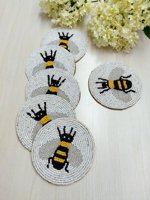 Sous-verre rond en coton perlé, imprimé et gravé, motif abeille chinoise traditionnelle, pour la décoration de table à la maison ou à l'hôtel