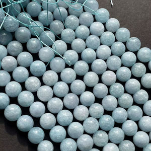 ลูกปัดหินควอตซ์อะความารีนสวยงาม ทรงกลม สีฟ้าสดใส ลูกปัดพลอยเต็มเส้น ยาว 15.5 นิ้ว สำหรับทำเครื่องประดับ - Product Image 1