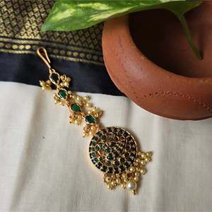 Green Kemp Maang Tikka Crown Tiara - Product Image 1