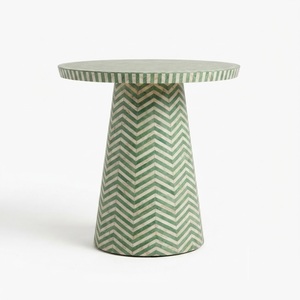 Table basse en os incrusté, artisanale, motif géométrique noir et blanc, tabouret, table d'appoint moderne géométrique en forme de tambour pour la décoration du salon - Product Image 4