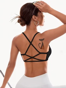 Women Open Back Criss Cross Straps Sports Bra Seamless Ribbed Fitness <b>Crop</b> <b>Top</b> Removable Pads Workout Training Gym Bra - Product Image 5