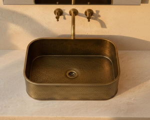 Luxury Brass Metal Vessel Sink Round Hammered Bathroom Basin <b>Set</b> Artisan Handcrafted Copper Washbowl Plumbing Art Sink - Product Image 3
