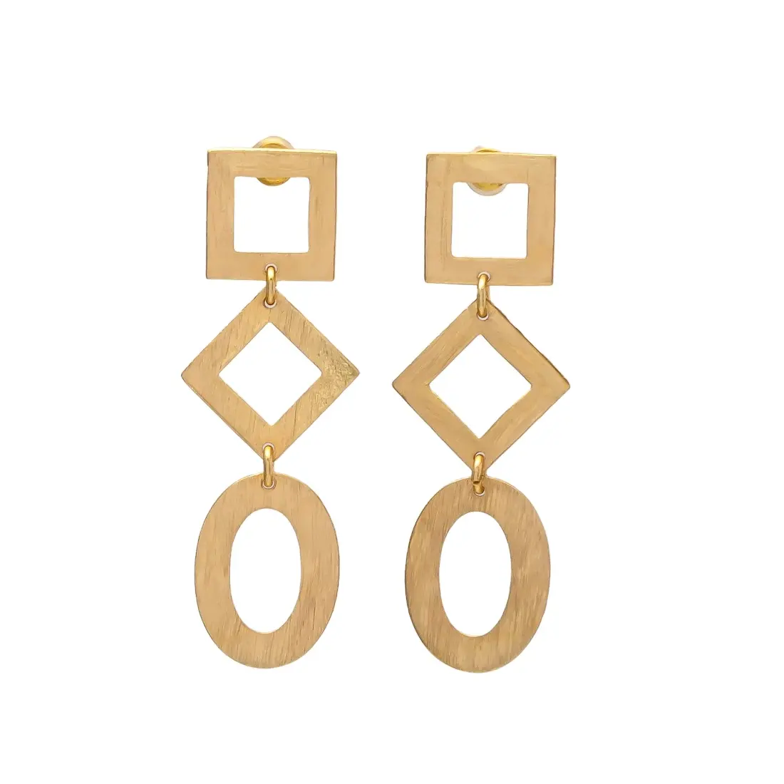 Square and Circle Sparklers gold plated brass earring set for women and girls