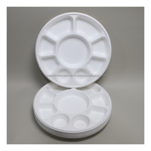 Plateau rond à compartiments en bagasse, 9 pouces, beige naturel, compostable, certifié ISO, prix usine, approvisionnement en gros pour la restauration - Product Image 1
