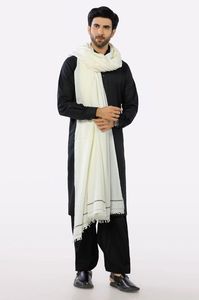 Men's <b>Black</b> Cotton Kurta <b>Pajama</b> <b>Set</b> With Cream Shawl Traditional Indian Pakistani Casual Wear 3 Piece Dress Regular Fit - Product Image 2