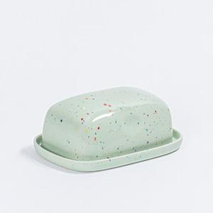 Pot à beurre moderne moucheté avec couvercle bombé lisse, plateau de service compact, finition brillante, élégant rangement de beurre pour comptoir de cuisine - Product Image 1