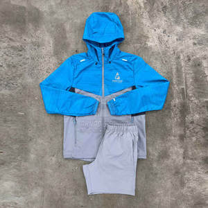 Conjunto corto cortavientos para hombre, conjunto deportivo con chaqueta con capucha y pantalones cortos con cintura elástica, conjunto corto cortavientos. - Product Image 3