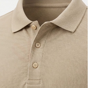 Polo Oxford pour homme en coton 100% beige à manches courtes, décontracté, respirant, coupe classique, uni, tissé - Product Image 4