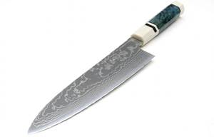 Cuchillo de Cocina Octagonal Personalizado, Hecho a Mano, de Acero de Damasco, con Resina Azul Octogonal - Product Image 5