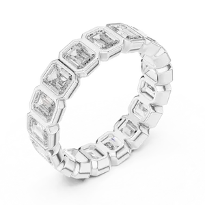 Anillo Unisex de Plata 925 con Diamantes Cultivados en Laboratorio, Corte Esmeralda, Estilo Eternity, 3.40 CTW, Color E, Diseño Art Deco de Lujo - Product Image 4