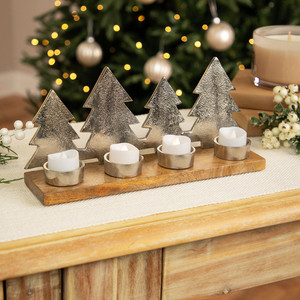 Portavelas Navideño Triple para Velas de Té con Diseño de Pinos, Acabado en Níquel - Product Image 6