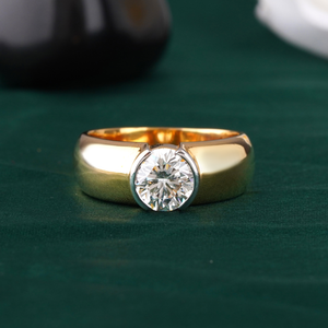 2.05 CT Lab Grown Diamond <b>Mens</b> Solitaire <b>Ring</b> 14K Solid Yellow Gold with White Gold Prong Setting VVS-VS DEF Wedding Band - Product Image 1